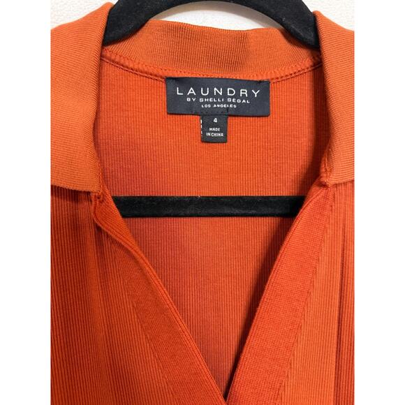 Laundry by Shelli Segal Dress Sleeveless Collar Rust Belt Ribbed Knit Chic 4 - Picture 5 of 6